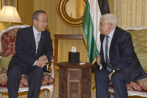 UN Secretary-General Ban Ki-moon and PA President Mahmoud Abbas (Photo: AFP)