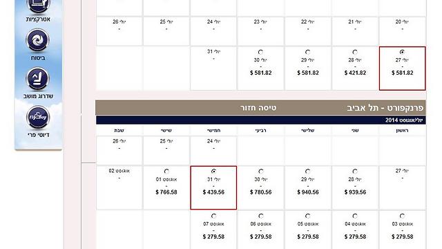 מחיר טיסה הלוך + מחיר טיסה חזור לפרנקפורט. מקור: אתר אל על ()