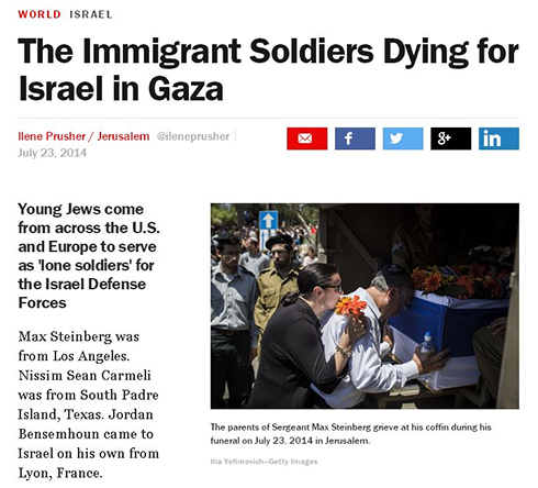 החיילים המהגרים שמתים עבור ישראל בעזה. מתוך ה"טיים" ()