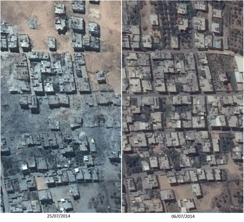 Before and after: Sajaiyeh neighborhood of Gaza (Photo: Ronen Solomon)