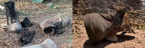הנעליים המיותמות: בכפר גלעדי ב-2006 (מימין) ואתמול באשכול (צילום: EPA) (צילום: EPA)