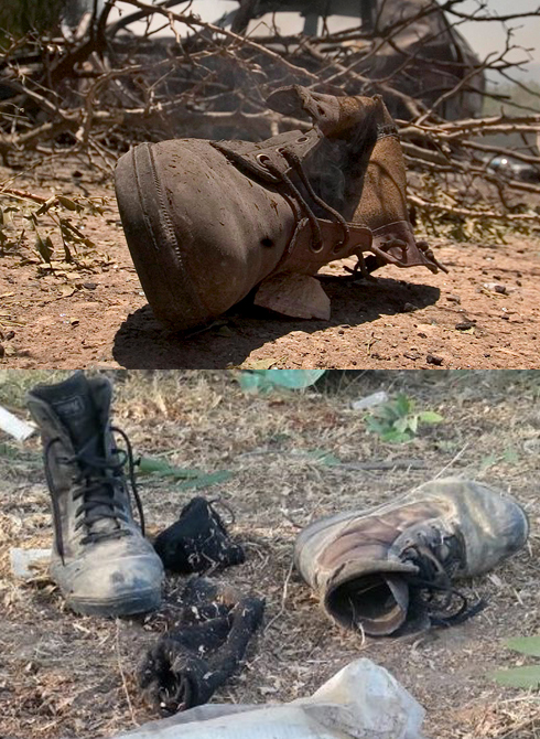 נעליים מיותמות: למעלה - בכפר גלעדי ב-2006. למטה - אתמול באשכול (צילום: EPA) (צילום: EPA)