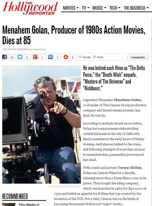 דיווח על מותו של גולן באתר Hollywood Reporter ()