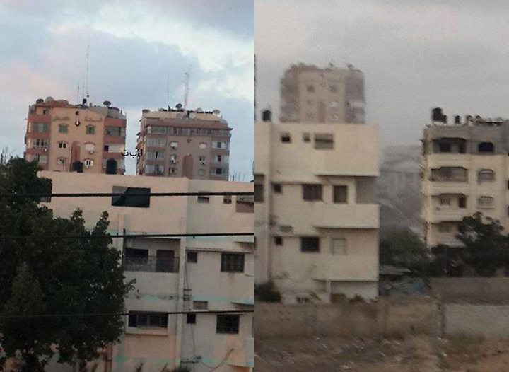 The building that was attacked - before (left) and after.
