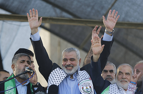Hamas leader Ismail Haniyeh at Gaza 'victory' rally (Photo: AFP) (Photo: AFP)