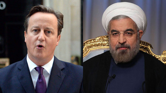 ראש הממשלה הבריטי יבקש מהנשיא האיראני סיוע במלחמה בדאעש. קמרון ורוחאני (צילום: AP, EPA) (צילום: AP, EPA)