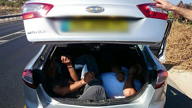Palestinians found hidden in trunk of vehicle (Photo: West Bank police spokesperson) (Photo: West Bank police spokesperson)