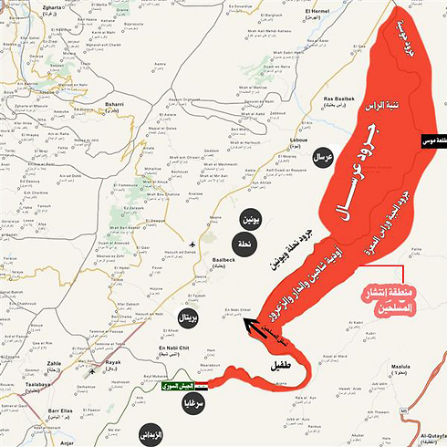 דאעש כובש וכובש. אזורים בשליטת הג'יהאדיסטים בגבול סוריה-לבנון ()