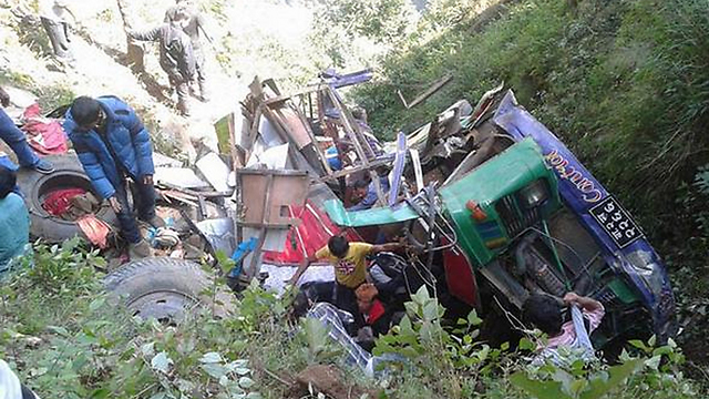 The bus came off the road and fell into a ravine below (Photo: Courtesy of the Nepali Times)  (Photo: Courtesy of the Nepali Times)