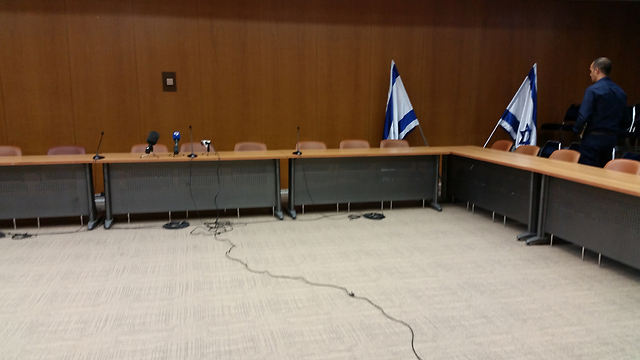 Israeli flags in the corner of the room at the Balad press conference on Monday. (Photo: Eli Mandelbaum) (Photo: Eli Mandelbaum)