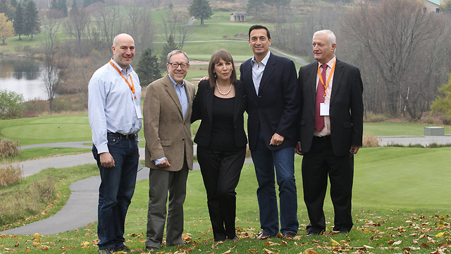 From left to right: Chaim Chesler, Matthew Bronfman, Limor Livnat, Irwin Cotler and Mitchell Bellman of the fellowship in Canada (Photo: Yossi Aloni, courtesy of Limmud FSU)