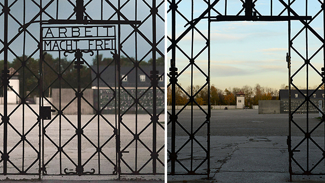 Dachau sign - before and after theft (Photo: AP)