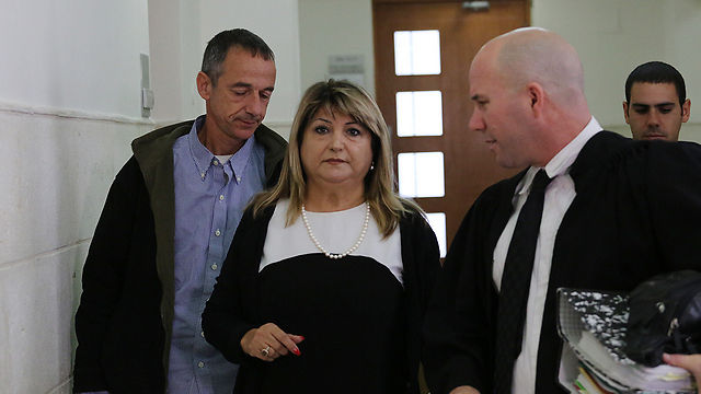 Shula Zaken is escorted to the witness stand to testify against former Prime Minister Ehud Olmert on Monday. (Photo: Tali Mayer) (Photo: Tali Mayer)