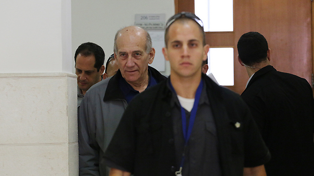 Ehud Olmert at the Jerusalem District Court on Monday. (Photo: Tali Mayer) (Photo: Tali Mayer)