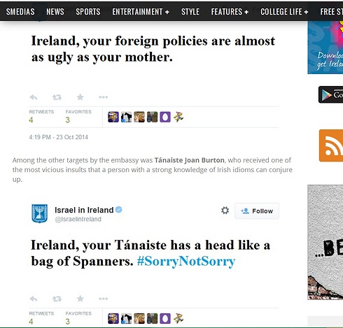 Fake tweets Israel Embassy tweets created by Irish student website oxygen.ie as "sattire" go viral on internet.