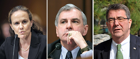המועמדים המובילים: מישל פלורנוי (משמאל), אשטון קרטר וג'ק ריד (צילום: AFP) (צילום: AFP)
