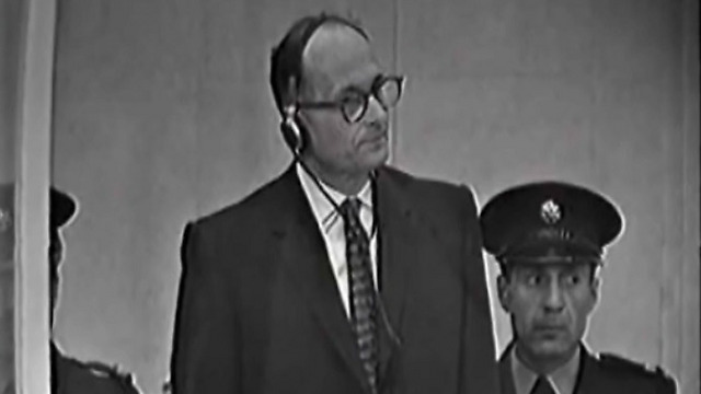 Adolf Eichmann on trial in Jerusalem in 1961. Abbas claimed he was seized by Mossad to hide Zionist collusion with the Nazi regime. 