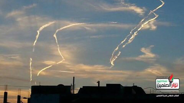 Smoke trails over Syria allegedly left by IAF warplanes. 