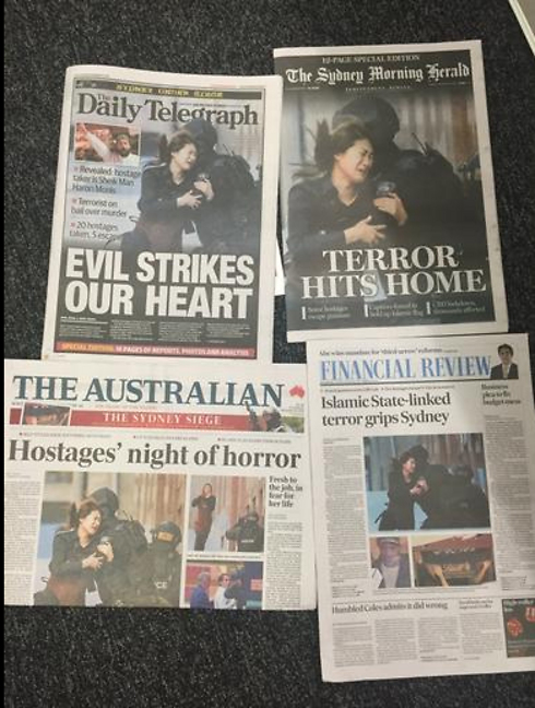 הכותרות הראשיות באוסטרליה בבוקר שלאחר החטיפה ()