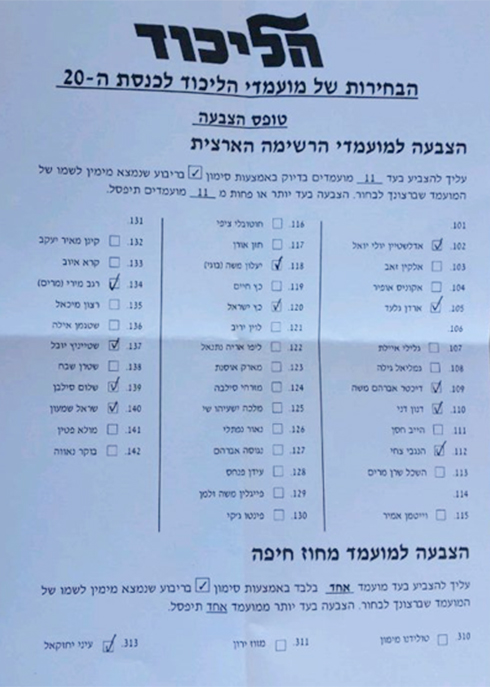רשימה מסומנת שחולקה למצביעים בחיפה  ()
