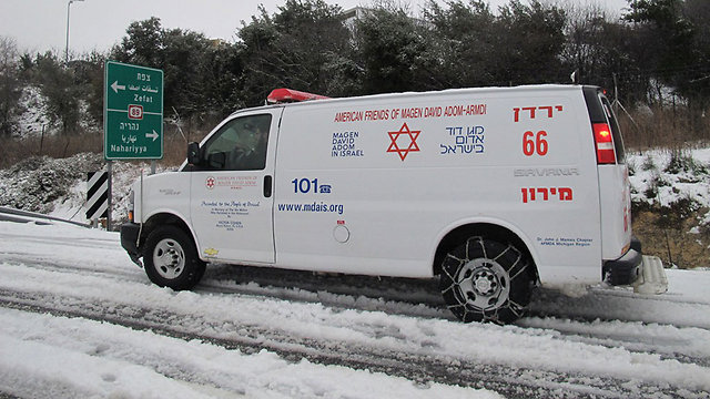 Magen David Adom added chains to the wheels of its ambulances to deal with snow-covered roads (Photo: MDA)