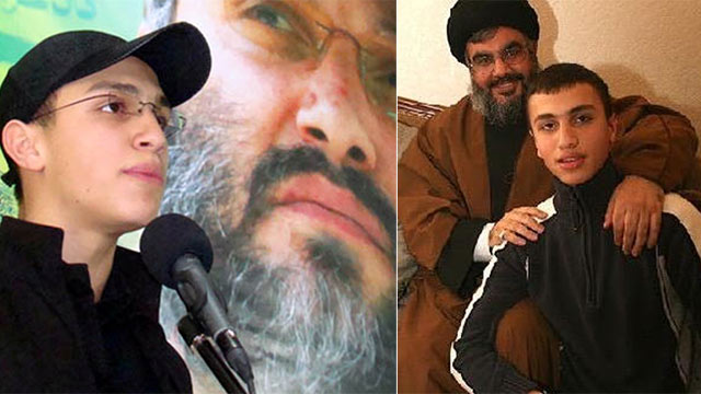 Nasrallah with Jihad Mughniyeh - son of former Hezbollah military leader - who was killed in alleged Israeli air strike