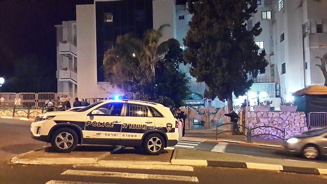 Police vehicle outside Haifa nursing home where incident took place. (Photo: George Ginsburg)