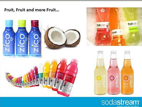 הפתרונות של קוקה קולה ופפסי: משקאות מים בטעמי פירות, מי ויטמינים ומי קקוס (מקור: סודה סטרים) ()