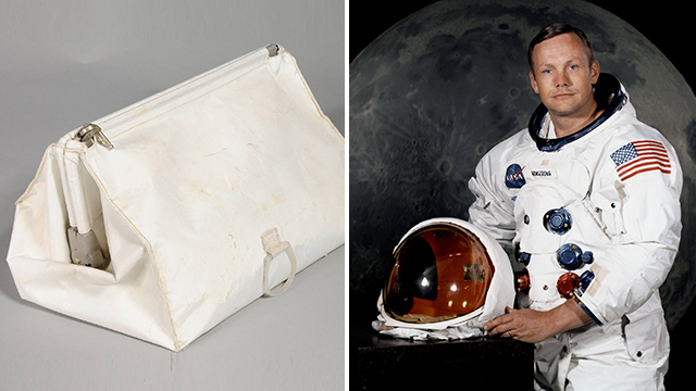 תיק הבגדים עם החפצים מהירח נמצא בביתו של ארמסטרונג לאחר מותו ב-2012 (צילום: AP, NASA) (צילום: AP, NASA)