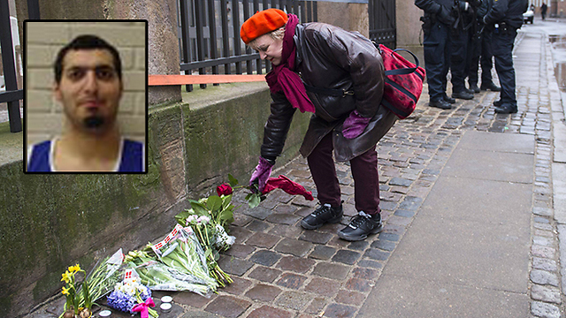 Dan Uzan (in small picture); woman lays flowers outside synagogue (Photo: AFP)