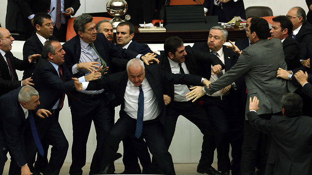 Mass brawl in Turkish parliament (Photo: AFP) (Photo: AFP)