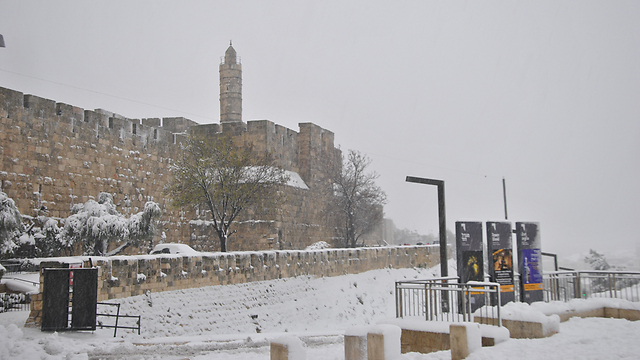 The Tower of David covered in snow (Photo: Ofer Meir)