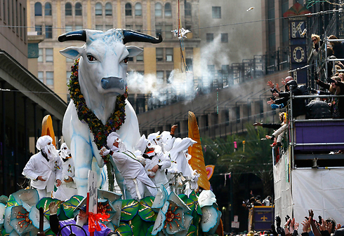 בניו אורלינס חגגו את ה"מרדי גרא", חג שמקורו במסורת הנוצרית, שכולל מצעדי רחוב ססגוניים ומסיבות (צילום: רויטרס) (צילום: רויטרס)