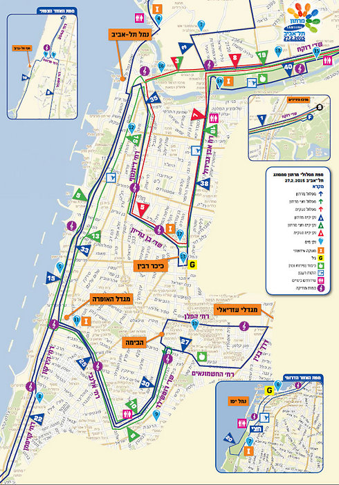 Orange squares show areas the marathon will pass through. 