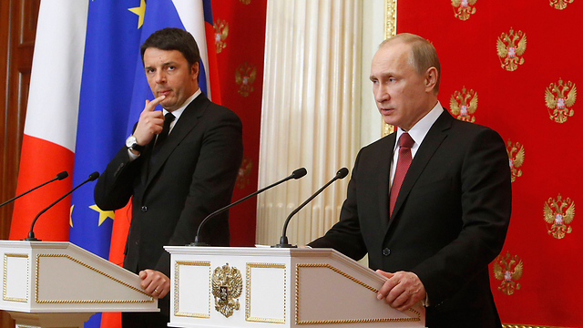 פוטין וראש ממשלת איטליה רנצי ב-5 במרס, מוסקבה (צילום: רויטרס) (צילום: רויטרס)