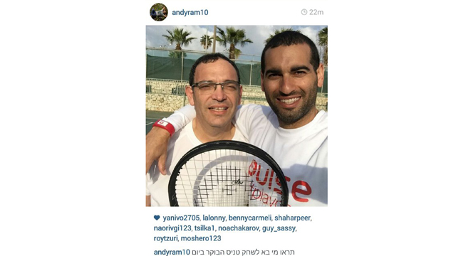 Yesh Atid's Shai Piron catches an Election Day match with Israeli tennis star Andy Ram