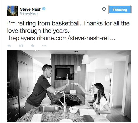 הודעת הפרישה של נאש. 2 תארי MVP וקריירה מרשימה (צילום מסך מתוך טוויטר)
