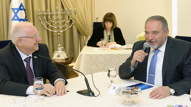 Lieberman with President Reuven Rivlin. 'There are no circumstances which can justify giving him the Defense portfolio' (Photo: Marc Neiman, GPO)
