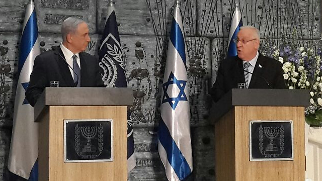 Rivlin and Netanyahu at the ceremony this week. A history of bad blood (Photo: Roi Yanovksy) 