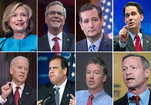 המועמדים האפשריים (משמאל למעלה, בכיוון השעון): קלינטון, ג'ב בוש, טד קרוז, סקוט ווקר, מרטין אומאלי, ראנד פול, כריס כריסטי וג'ו ביידן (צילום: AFP) (צילום: AFP)