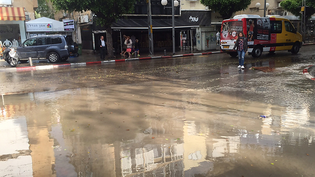 רחוב דיזנגוף בתל אביב הפך לנהר  (צילום: מירב יגלה) (צילום: מירב יגלה)