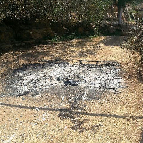 Site where Israeli teens set fire to Palestinian cafe. (Photo: Police Spokesman)