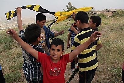 הילדים הערבים באו מן העבר השני של הגבעה כשעפיפונים בידיהם (צילום: אליעזר יערי) (צילום: אליעזר יערי)