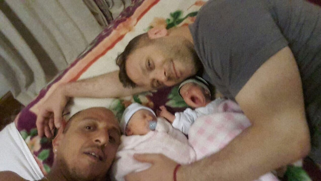 Israeli musician Ohad Hitman and his partner with their newborn premature twins in Nepal.