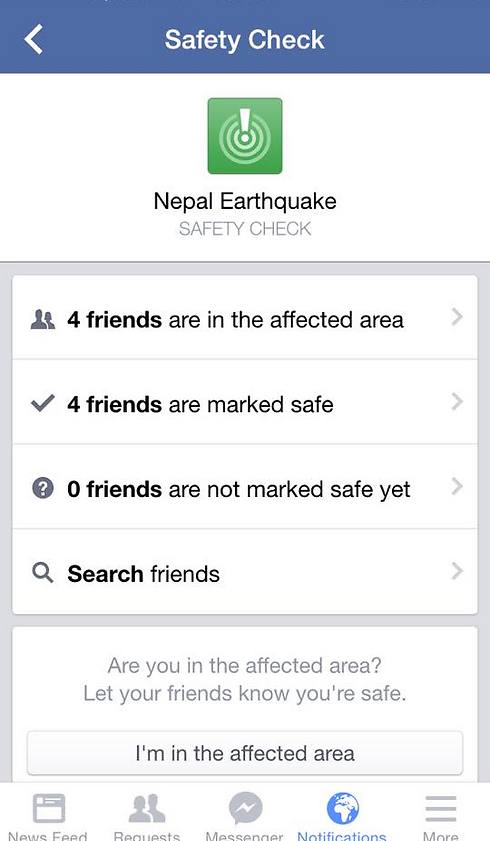 Facebook safety check.