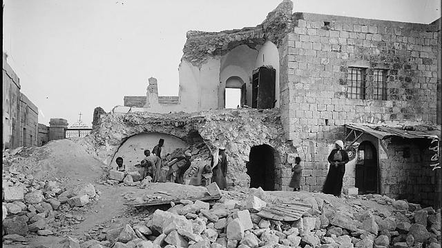 Damage to a house on the Mount of Olives in Jerusalem following the 1927 earthquake