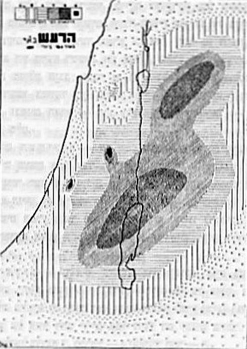מפת רעידת האדמה שפורסמה ב-1927, לפי הגיאולוג נתן שלם (צילום: נתן שלם) (צילום: נתן שלם)