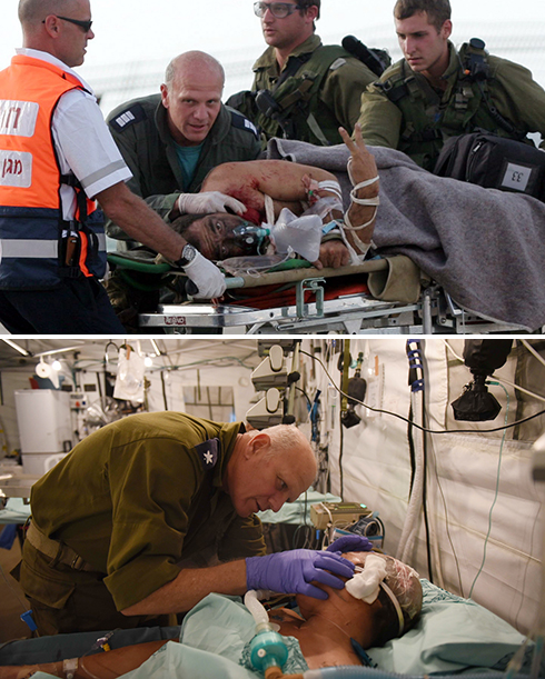 Top: The iconic photo of Dr. Nimrod during the Second Lebanon War. Bottom: The Dr. cars for patients in the wake of a devestating earthquake in Nepal. (Photo: IDF Spokesperson, Elad Gershgoren) (Photo: IDF Spokesperson, Elad Gershgoren)