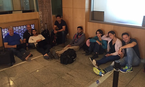 Israeli delegation members held up at the airport (private photo)