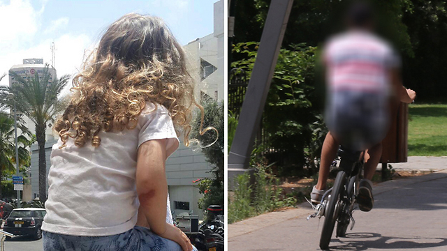 משמאל: הילדה הפצועה. מימין: רוכב אופניים במקום הפגיעה, היום בצהריים (צילום: מוטי קמחי) (צילום: מוטי קמחי)
